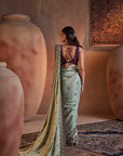 Green Hand Embroidered Silk Saree