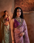 Purple Hand Embroidered Organza Saree
