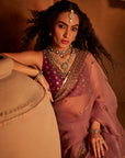 Purple Hand Embroidered Organza Saree