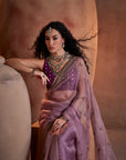 Purple Hand Embroidered Organza Saree