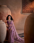 Purple Hand Embroidered Organza Saree