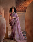 Purple Hand Embroidered Organza Saree