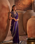 Purple Hand Embroidered Silk Saree