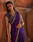Purple Hand Embroidered Silk Saree