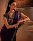 Purple Hand Embroidered Silk Saree