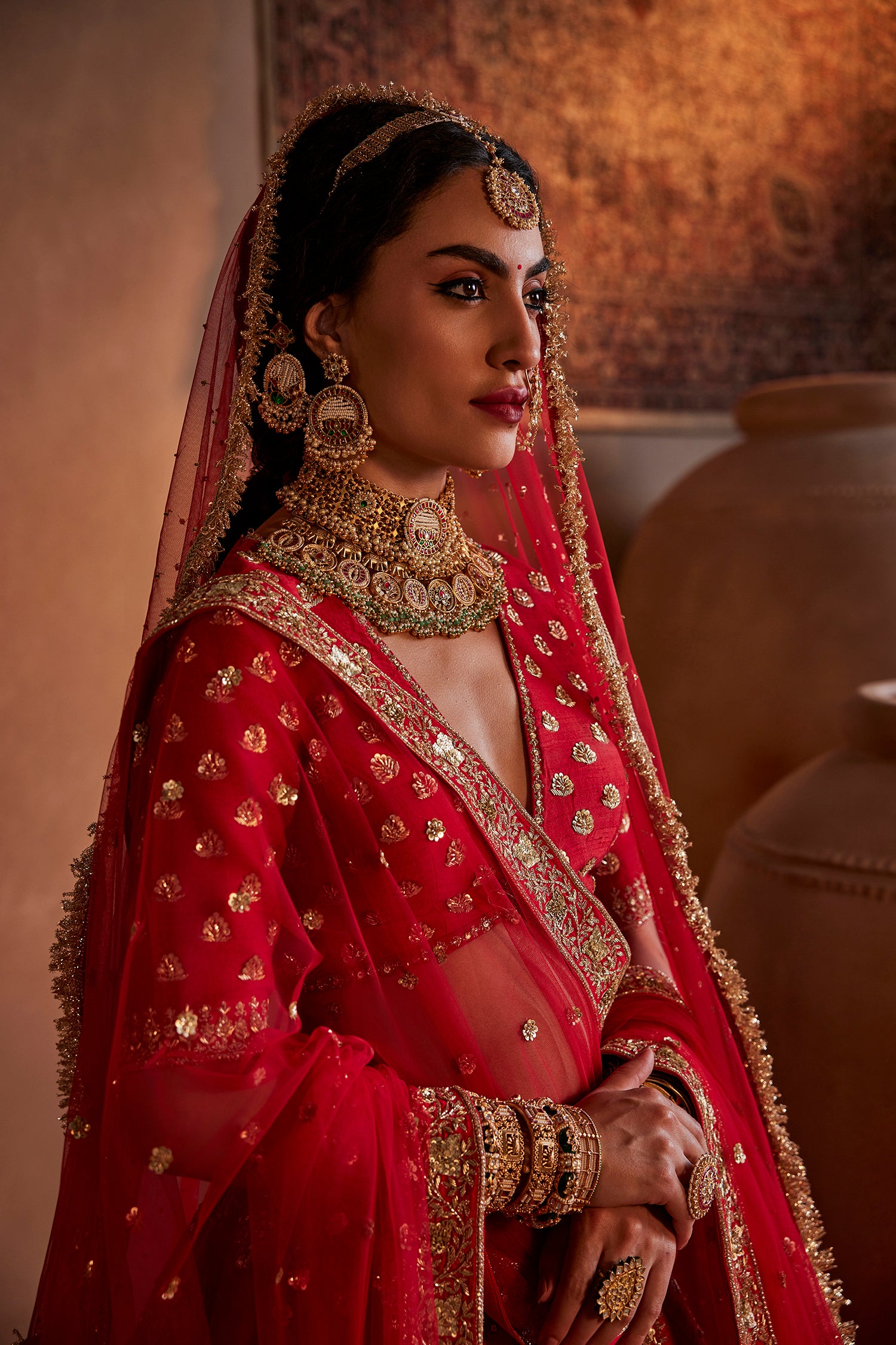 Red Hand Embroidered Lehenga Set