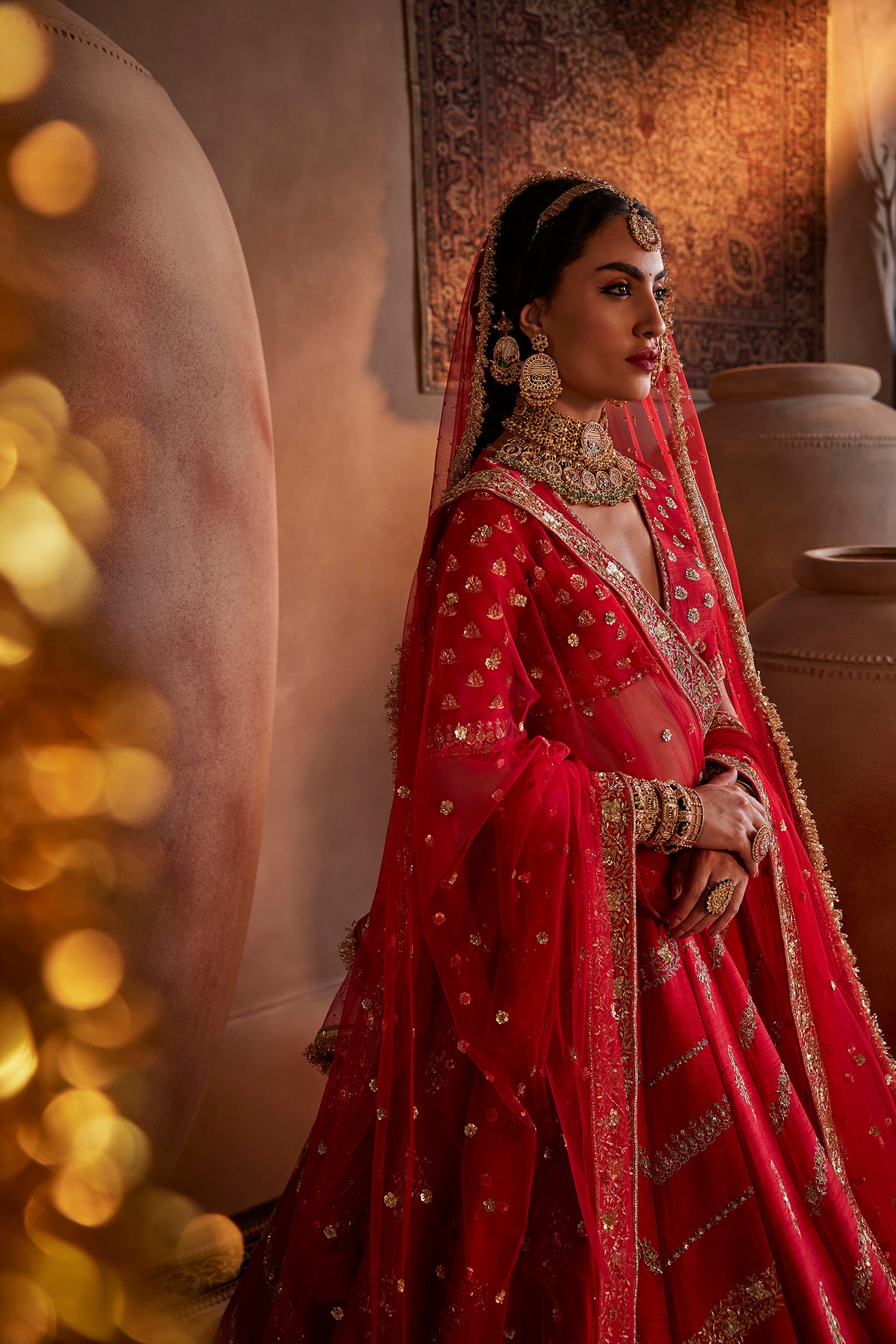 Red Hand Embroidered Lehenga Set