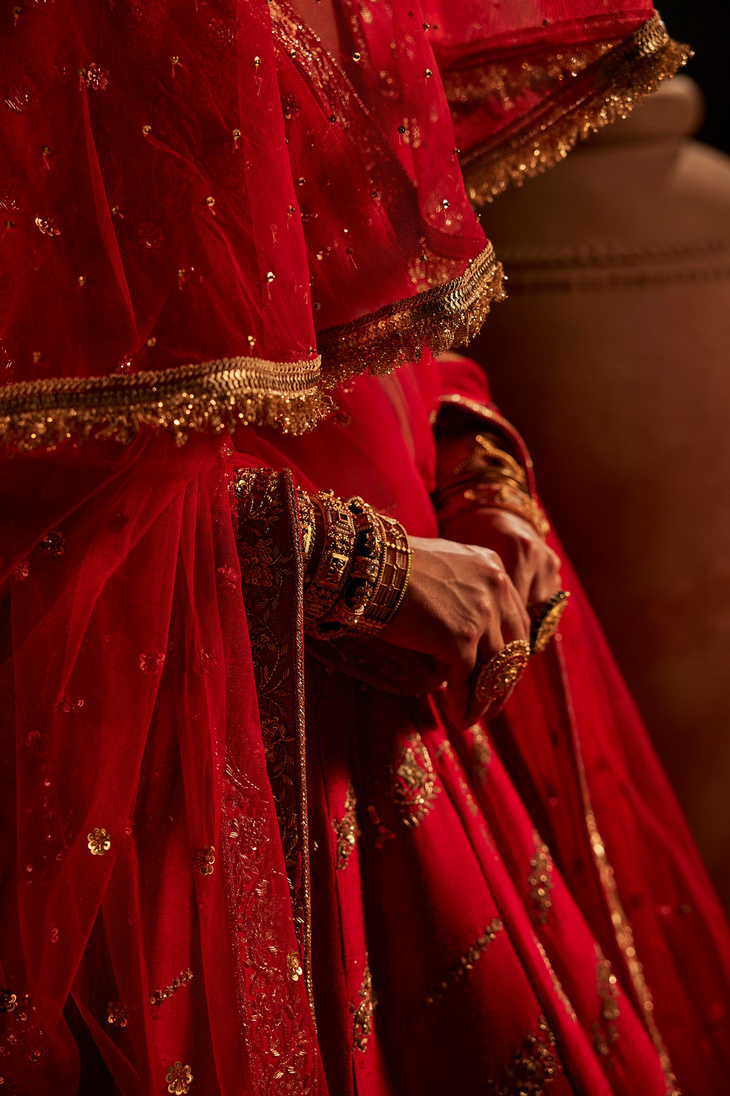 Red Hand Embroidered Lehenga Set