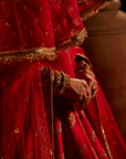 Red Hand Embroidered Lehenga Set