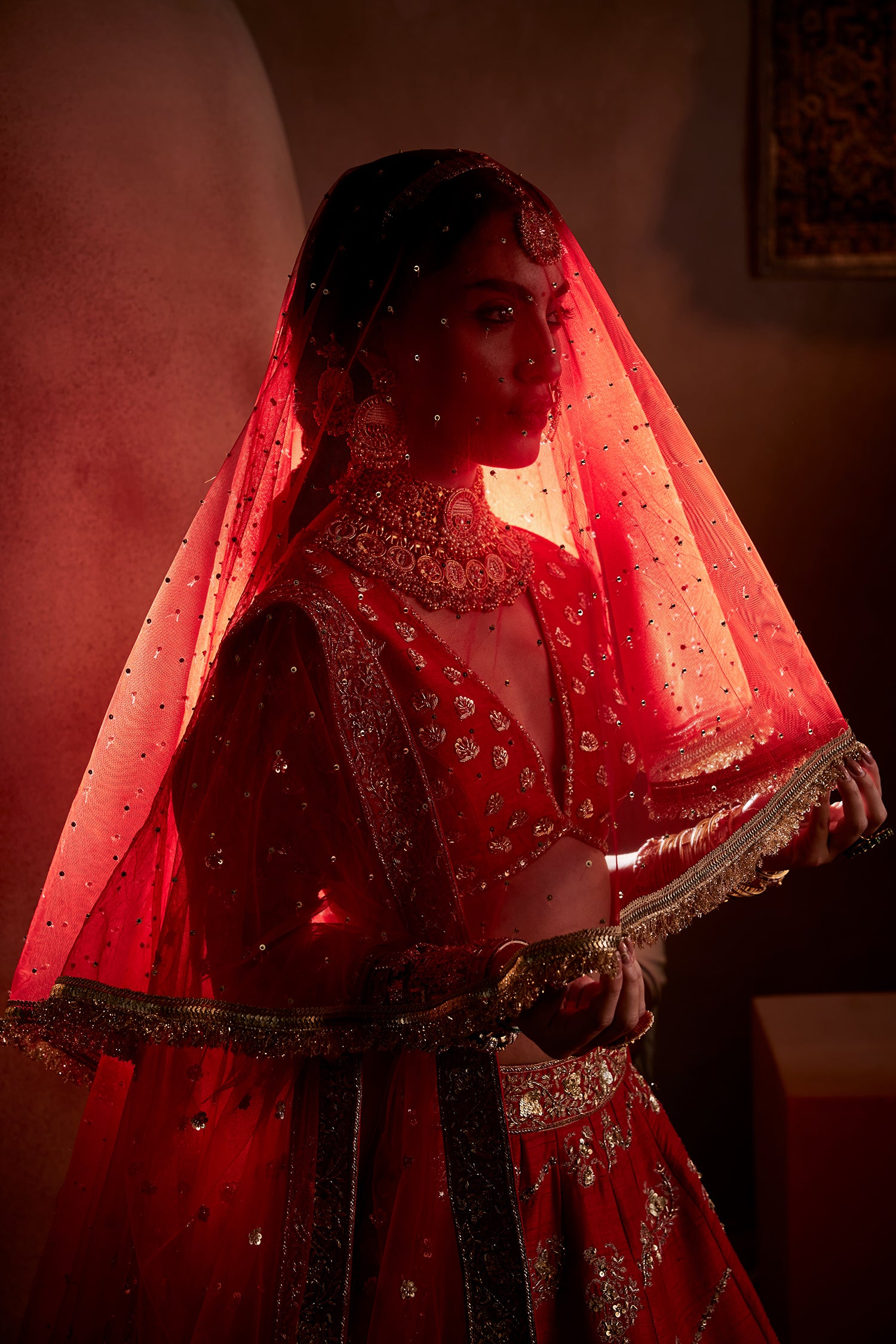 Red Hand Embroidered Lehenga Set