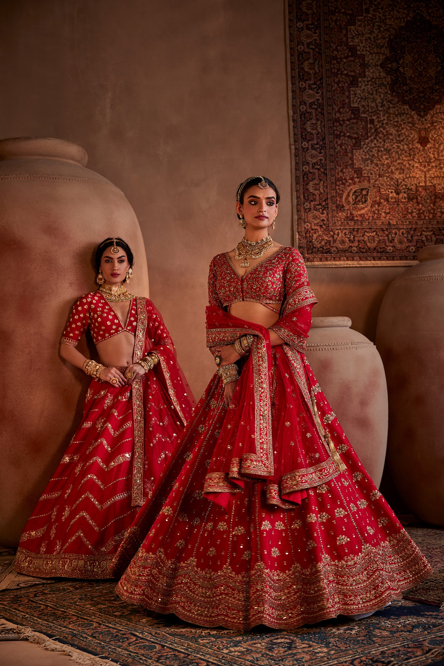 Red Hand Embroidered Lehenga Set