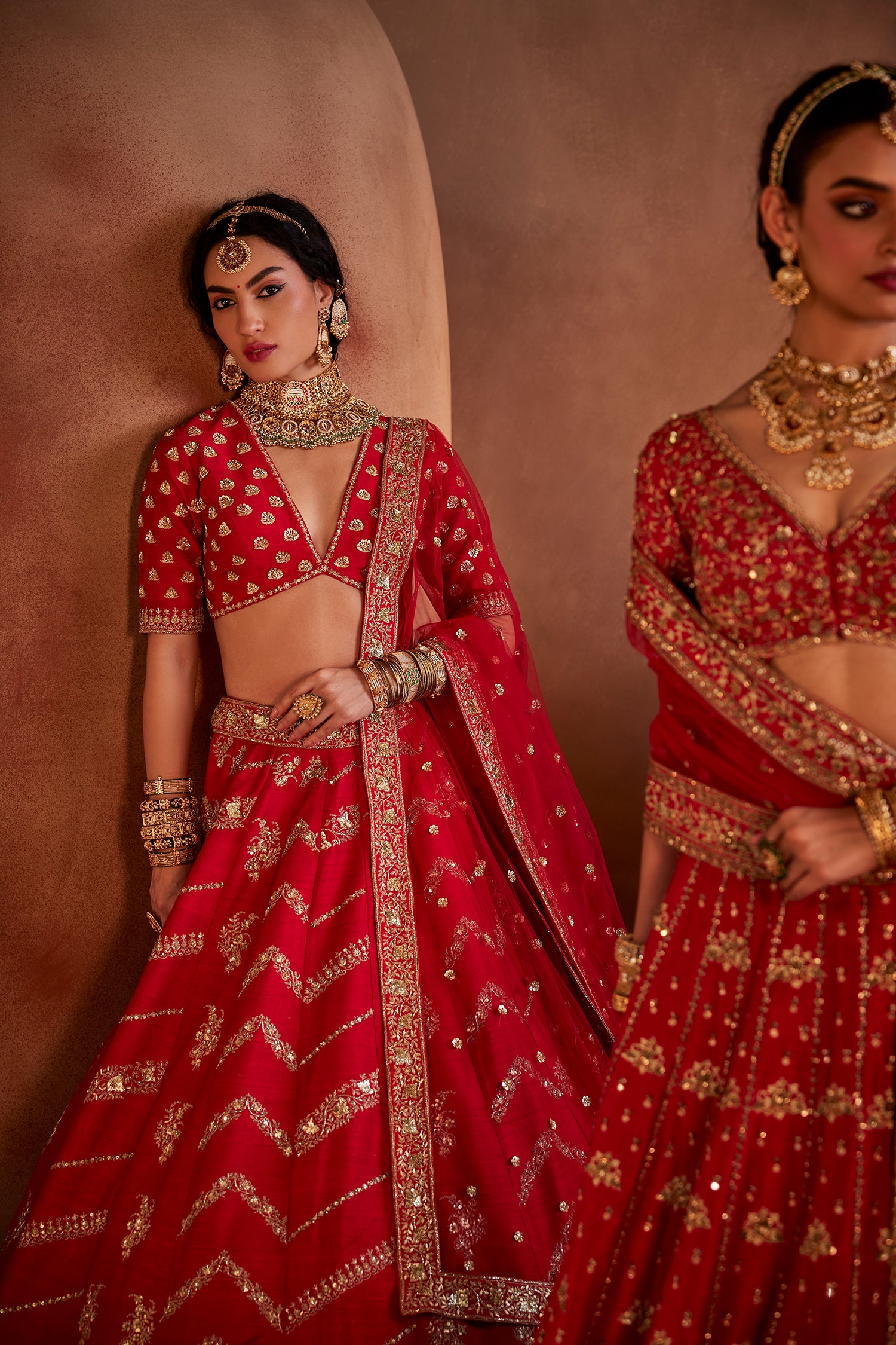 Red Hand Embroidered Lehenga Set