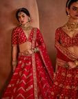 Red Hand Embroidered Lehenga Set
