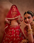Red Hand Embroidered Lehenga Set