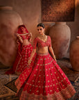 Red Hand Embroidered Lehenga Set