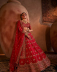 Red Hand Embroidered Lehenga Set