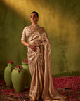 Pink Hand Embroidered Organza Tissue Saree