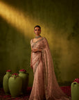 Pink Hand Embroidered Organza Saree