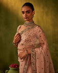 Pink Hand Embroidered Organza Saree
