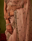 Pink Hand Embroidered Organza Saree