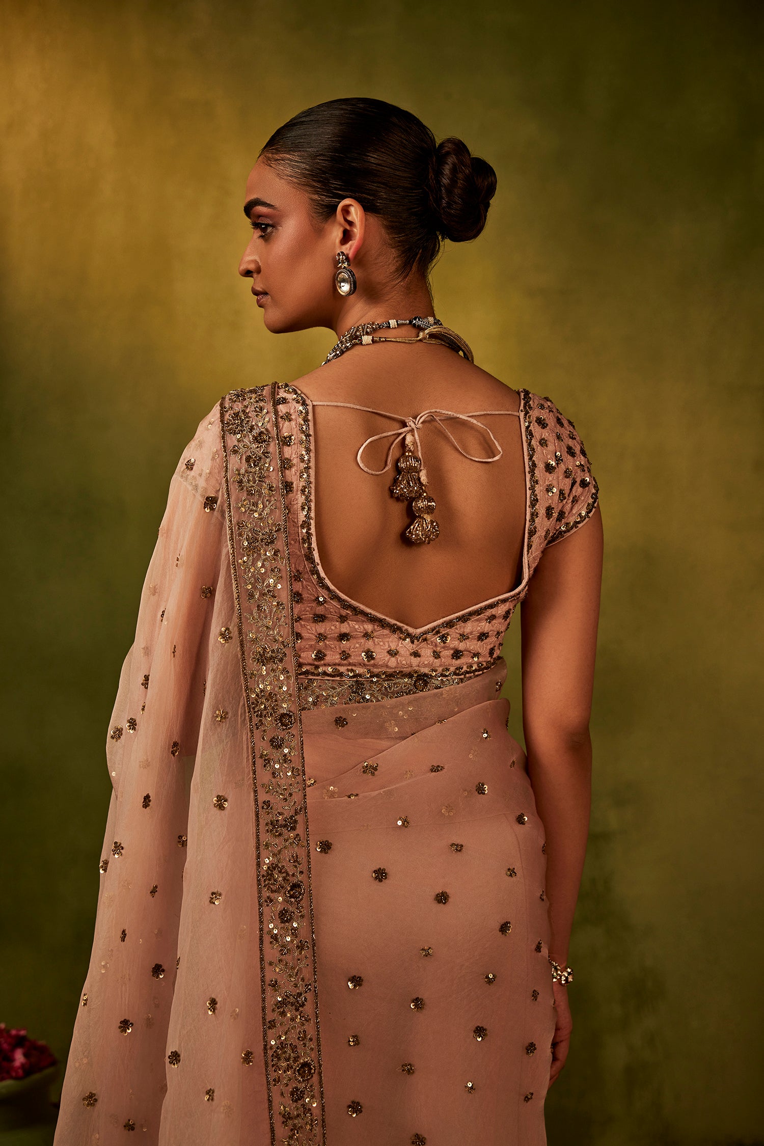 Pink Hand Embroidered Organza Saree