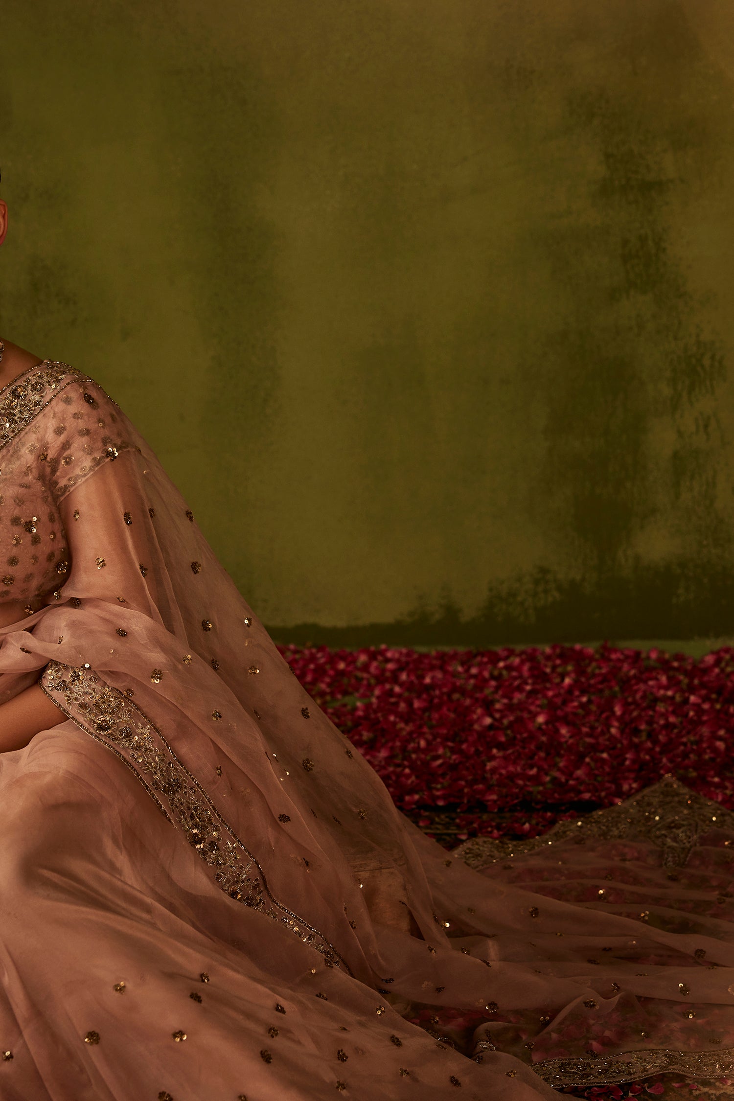 Pink Hand Embroidered Organza Saree