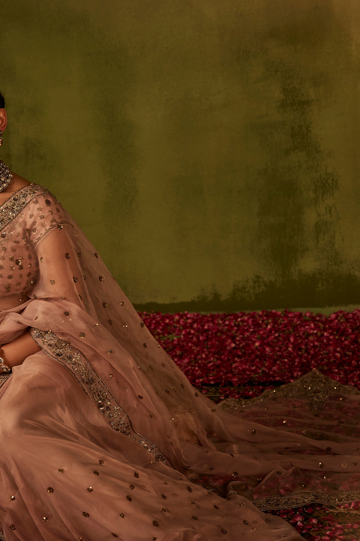 Pink Hand Embroidered Organza Saree