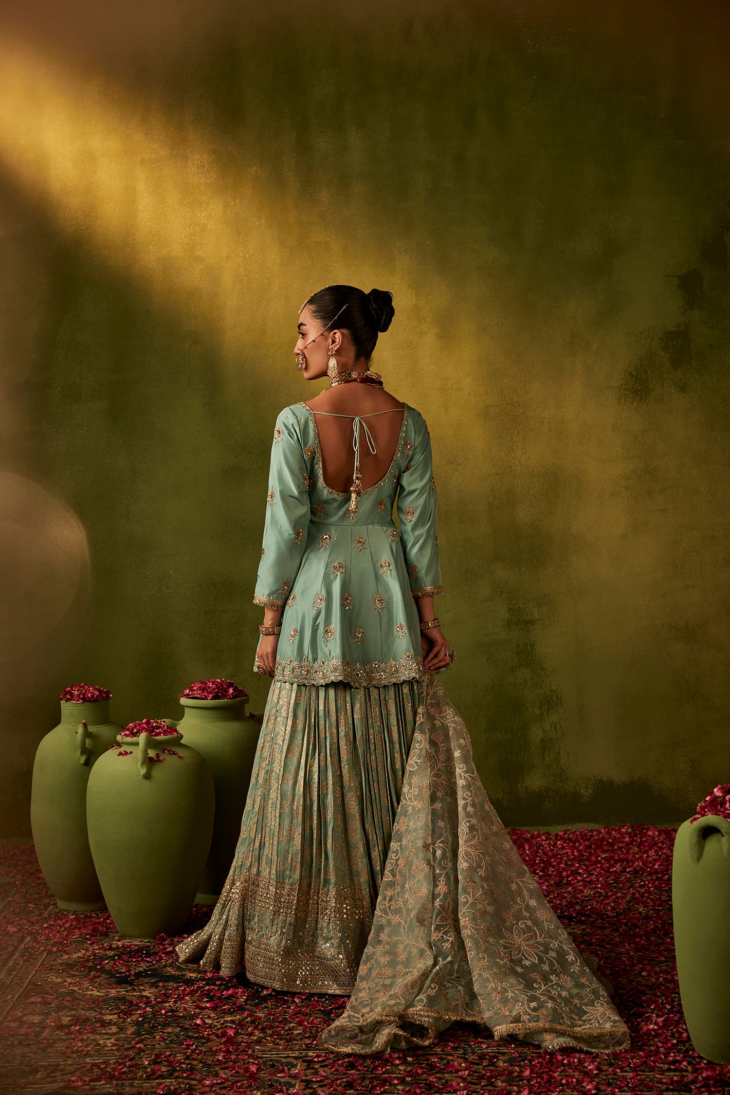 Teal Hand Embroidered Lehenga Set
