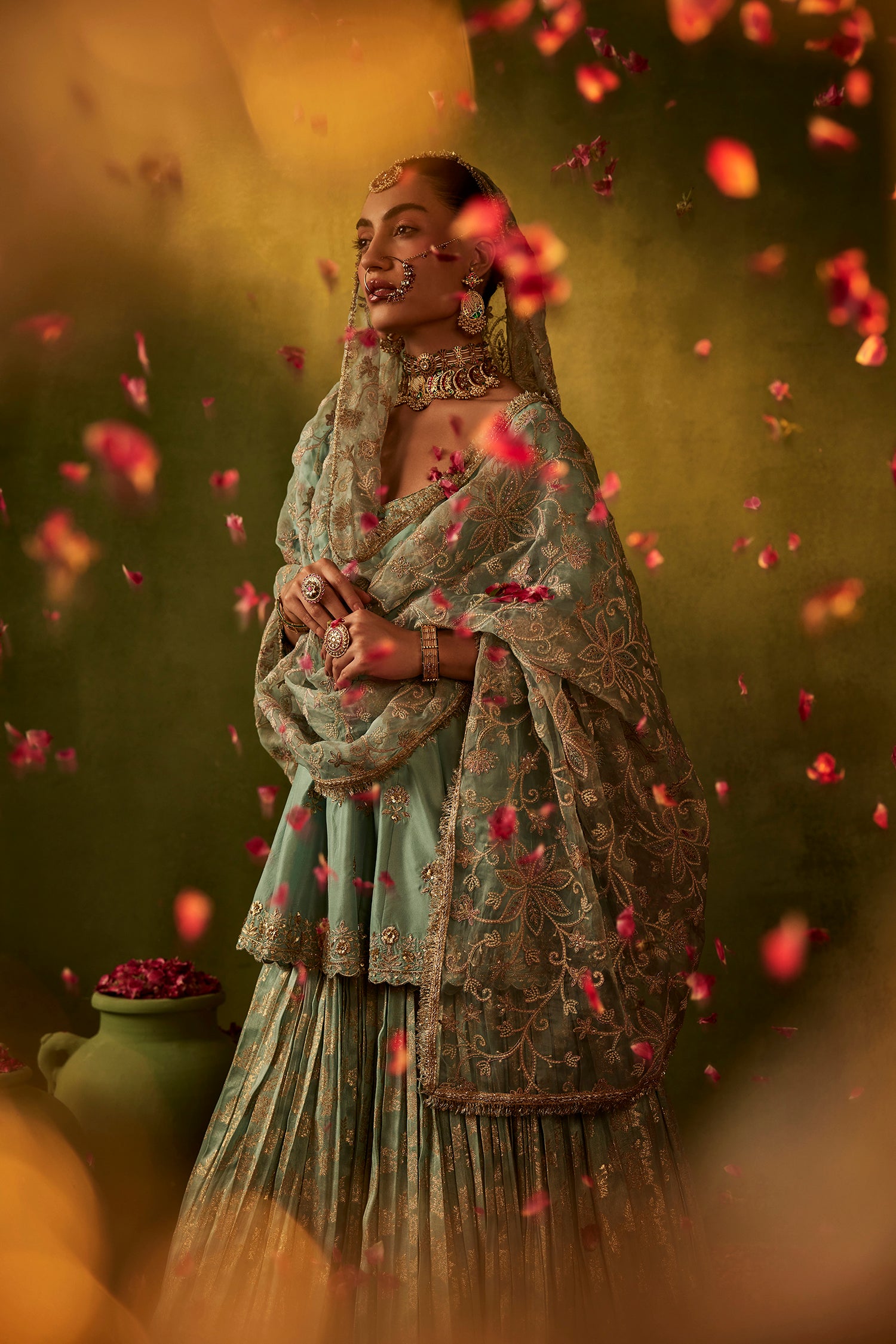 Teal Hand Embroidered Lehenga Set