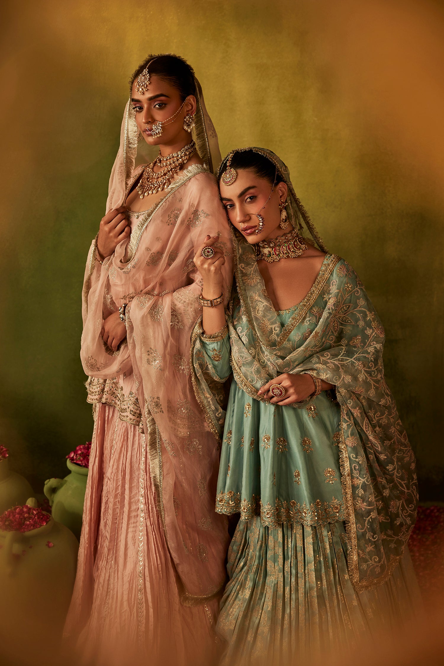 Teal Hand Embroidered Lehenga Set