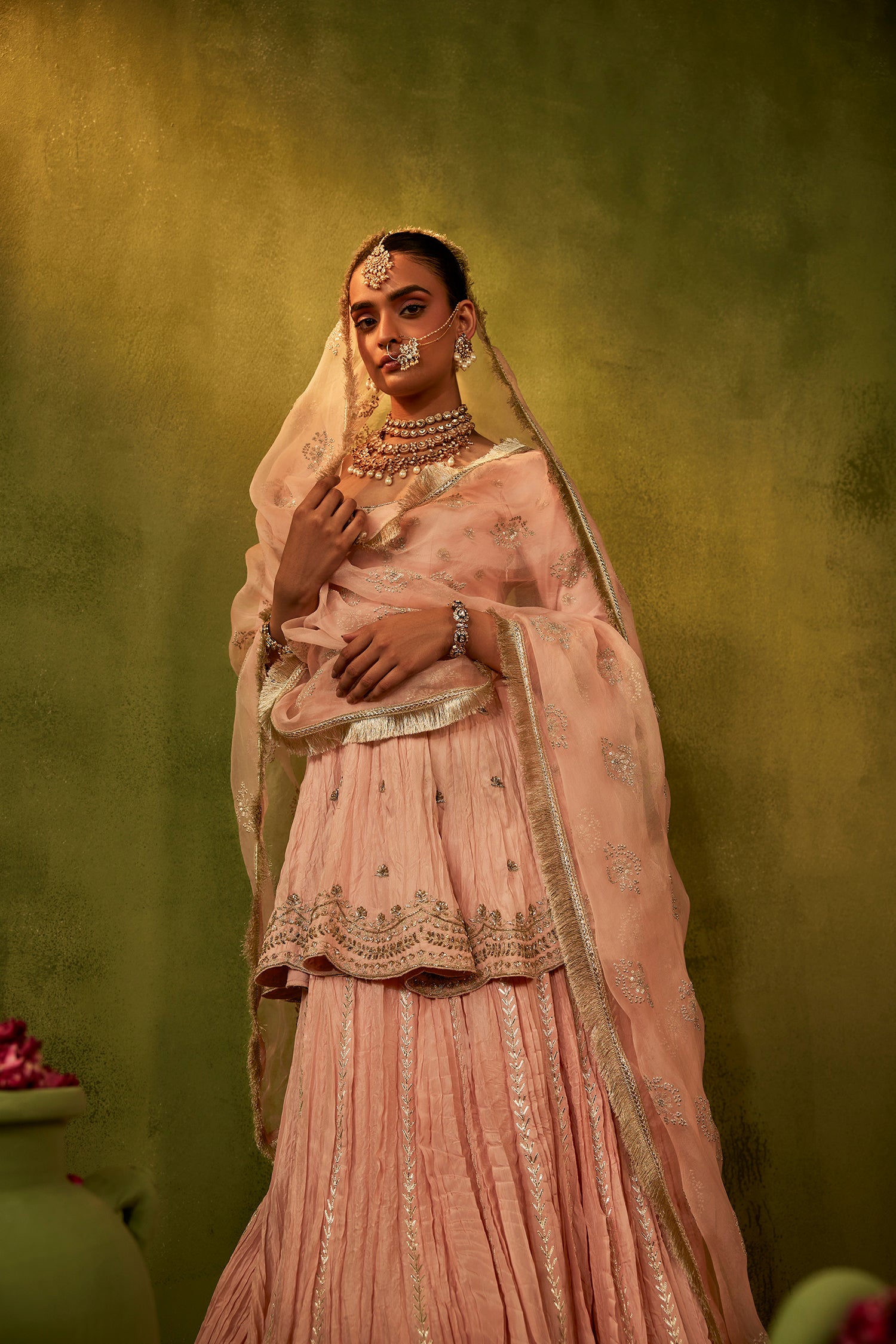 Pink Hand Embroidered Lehenga Set