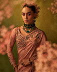 Pink Hand Embroidered Silk Saree