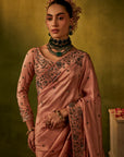 Pink Hand Embroidered Silk Saree