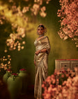 Greenish Golden Hand Embroidered Organza Tissue Saree