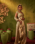 Greenish Golden Hand Embroidered Organza Tissue Saree