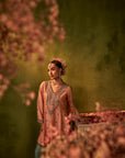 Peach and Teal Hand Embroidered Kurta Set