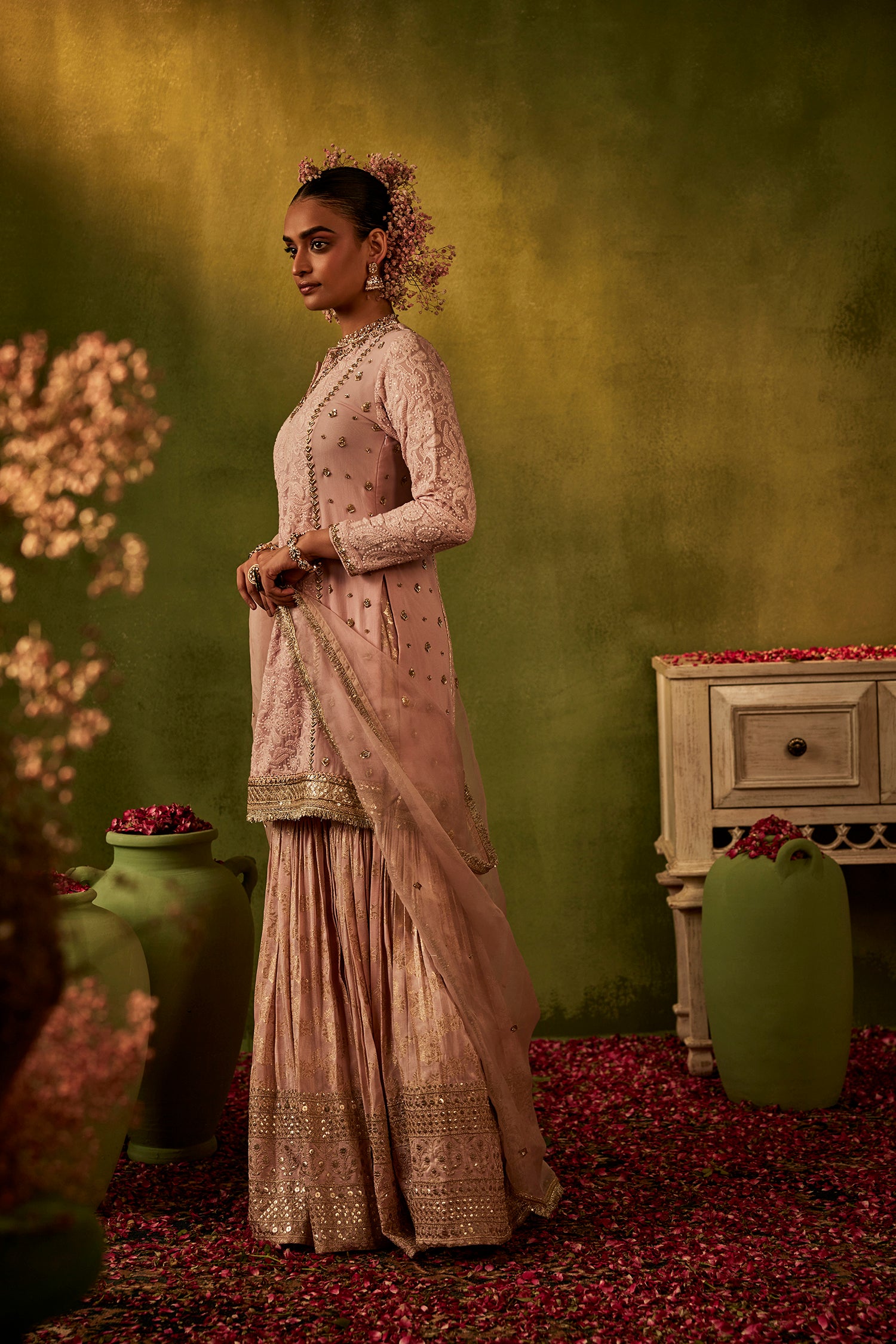 Pink Hand Embroidered Sharara Set