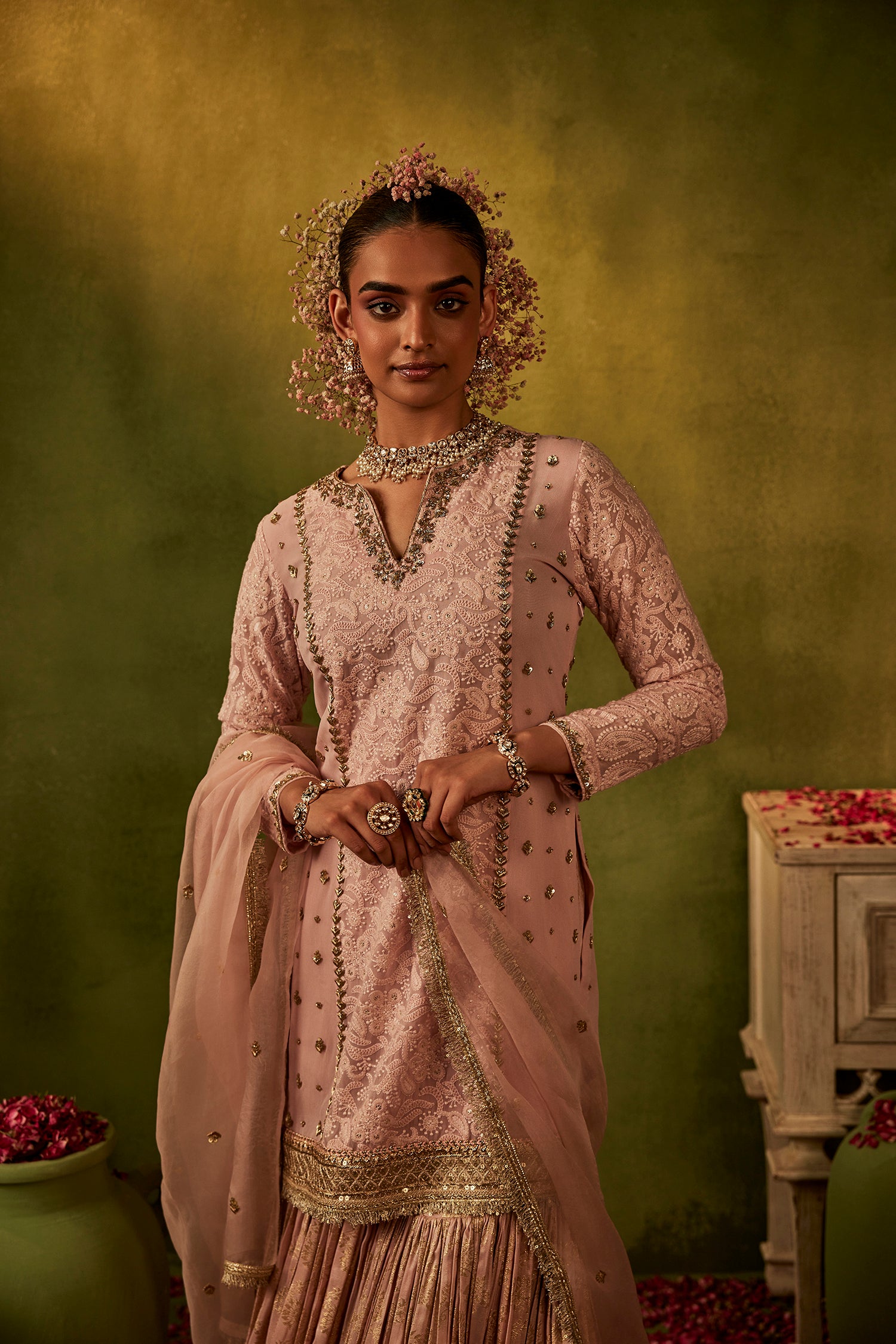 Pink Hand Embroidered Sharara Set