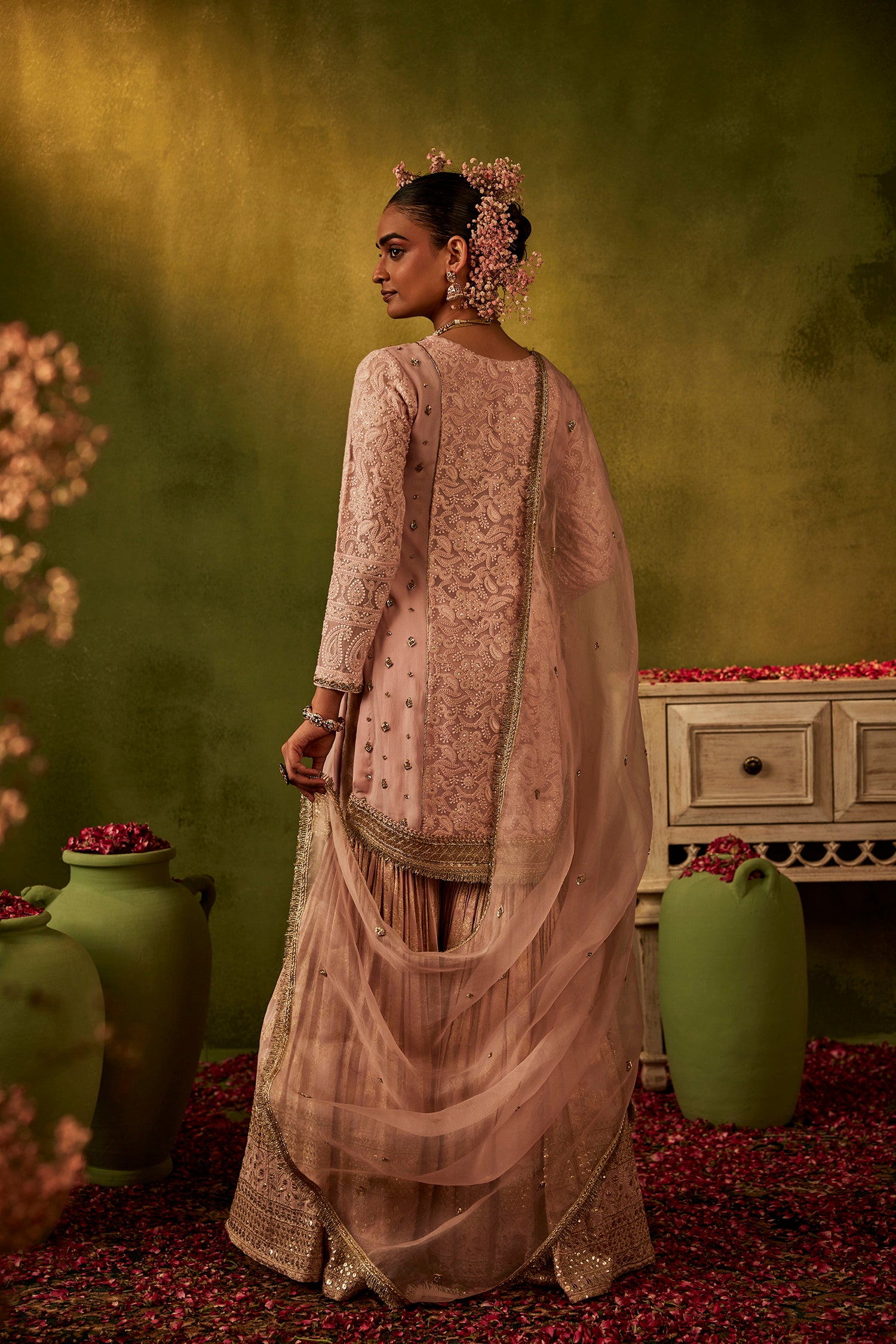 Pink Hand Embroidered Sharara Set