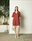 PLUNGE-NECK SHIFT DRESS