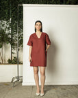PLUNGE-NECK SHIFT DRESS