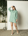 RUCHED SLEEVES SHIRT DRESS
