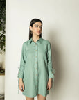 RUCHED SLEEVES SHIRT DRESS