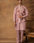 Pastel Pink Printed Nehru Jacket Set