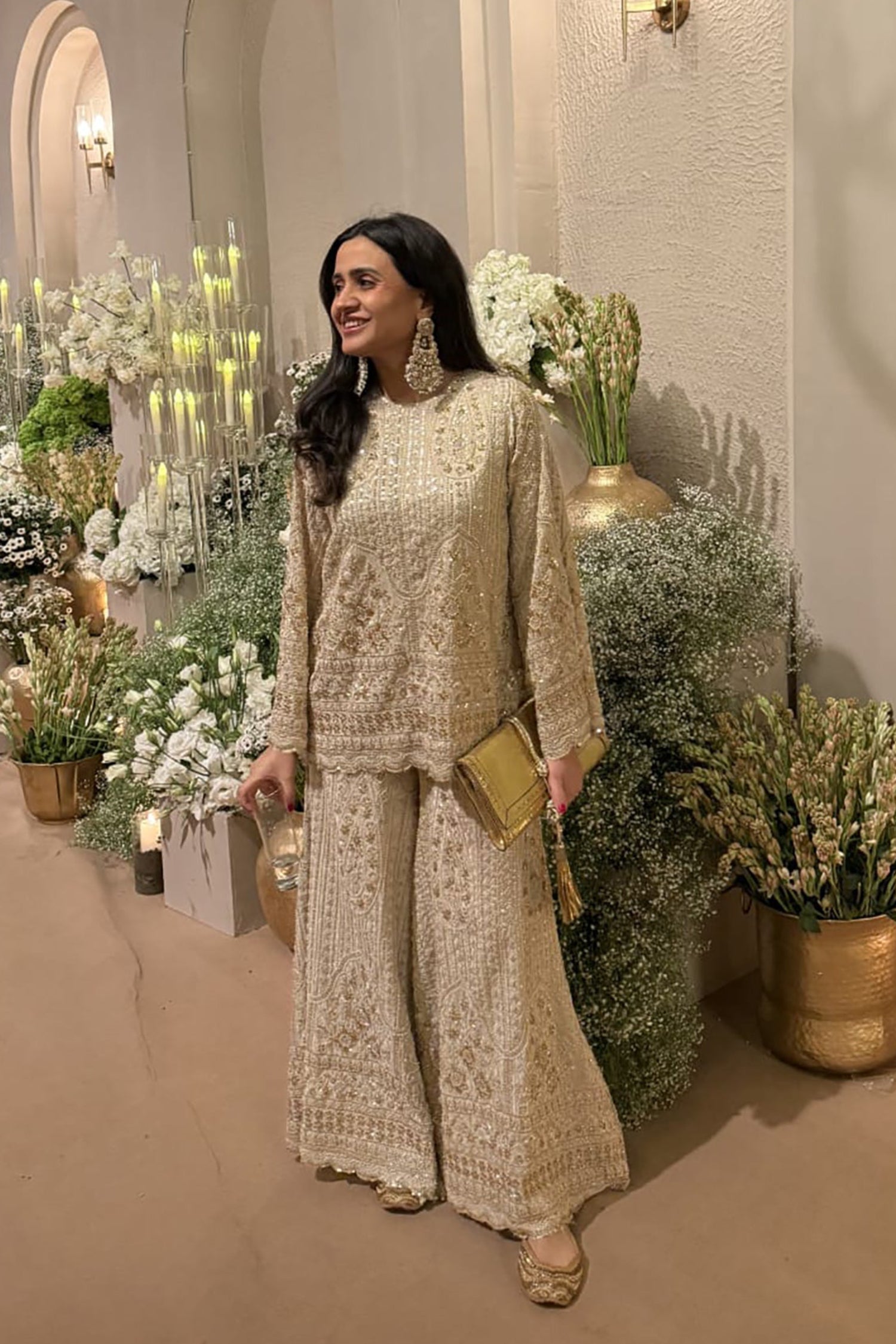 Inaaya Ivory Golden Embroidered Sharara Set