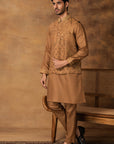 Golden Printed Nehru Jacket Set