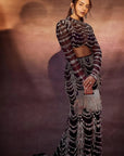Black Fish Cut Gown With Black Trail And Decorated With Silver Embroidery