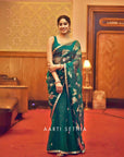 Magenta Hand Embrodiered Saree With Mashru Silk Blouse