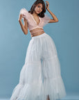 White Tulle Tiered Sharara Set
