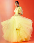 Lemon Yellow Tulle Hand Embroidered Lehenga Set